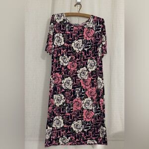 LuLaRoe 2X Navy White Pink Rose Floral Short Sleeve Julia Dress